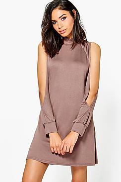 Boohoo High Neck Split Sleeve Swing Dress