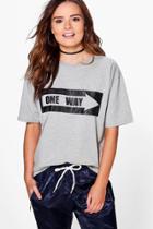 Boohoo Olivia One Way T-shirt Grey