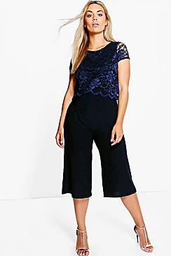 Boohoo Plus Kerri Lace Overlay Culotte Jumpsuit