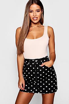 Boohoo Petite Denim Spot Print Mini Skirt