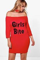 Boohoo Plus Georgie Bite Me Halloween Printed Choker Dress