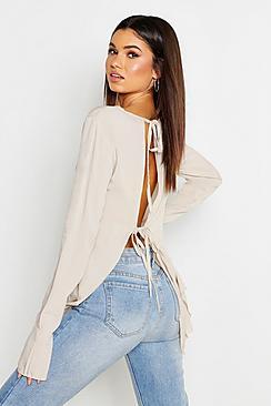 Boohoo Woven Viscose Tie Back Blouse