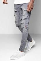 Boohoo Super Skinny Fit Raw Edge Jeans With All Over Rips