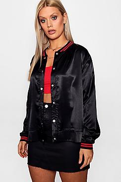 Boohoo Plus Honey Satin Sports Stripe Bomber
