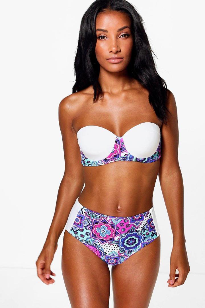 Boohoo Hope Contrast Print Underwired Bikini Purple