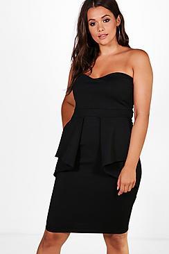 Boohoo Plus Bandeau Peplum Dress
