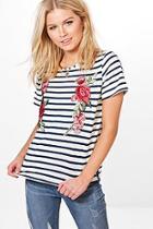 Boohoo Amelia Embroidered Stripe T-shirt