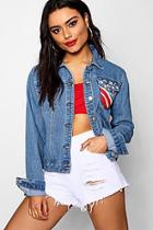 Boohoo Gabriella Stars And Stripe Pocket Crop Denim Jacket