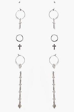 Boohoo Jenny Crosses And Hoops Earring 6 Set