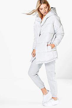 Boohoo Eva Duvet Coat With Hood