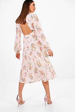 Boohoo Boutique Isla Floral Long Sleeve Skater Dress