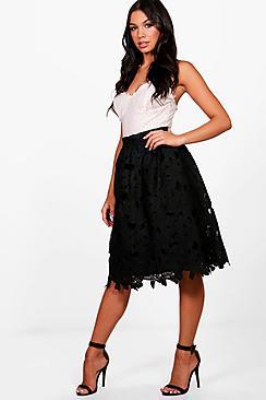 Boohoo Madison Boutique Crochet Lace Midi Skater Skirt
