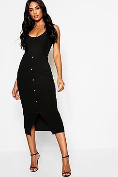 Boohoo Tall Button Front Rib Bodycon Skirt