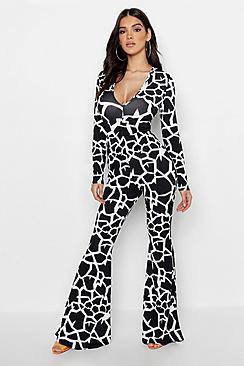 Boohoo Geo Giraffe Kick Flare Trousers