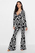 Boohoo Geo Giraffe Kick Flare Trousers