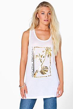 Boohoo Isla Foil Slogan Vest