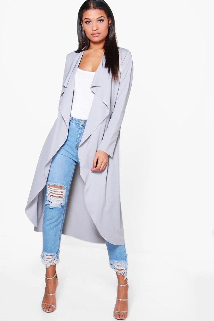 Boohoo Zoe Waterfall Duster Grey