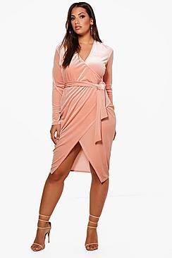 Boohoo Plus Lily Detail Velvet Midi Dress
