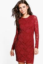 Boohoo Jian Floral Sequin Long Sleeved Bodycon Dress Berry