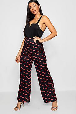Boohoo Cherry Print Wide Leg Trouser