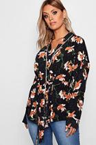 Boohoo Plus Wrap Tie Floral And Spot Top