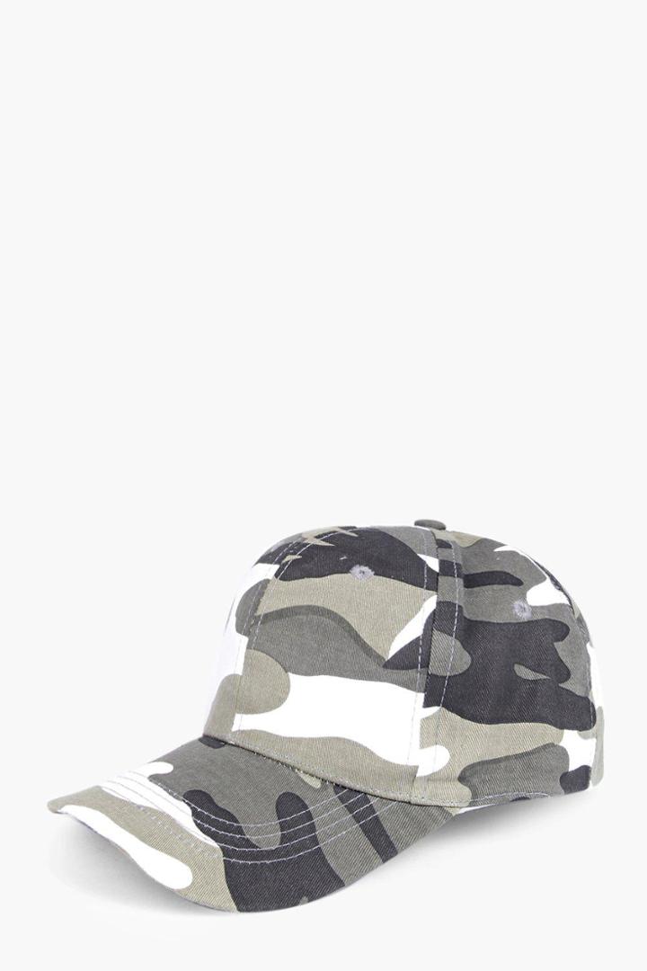 Boohoo Grace Camo Print Fitted Baseball Cap Green