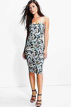 Boohoo Naomi Sweetheart Neck Floral Midi Dress
