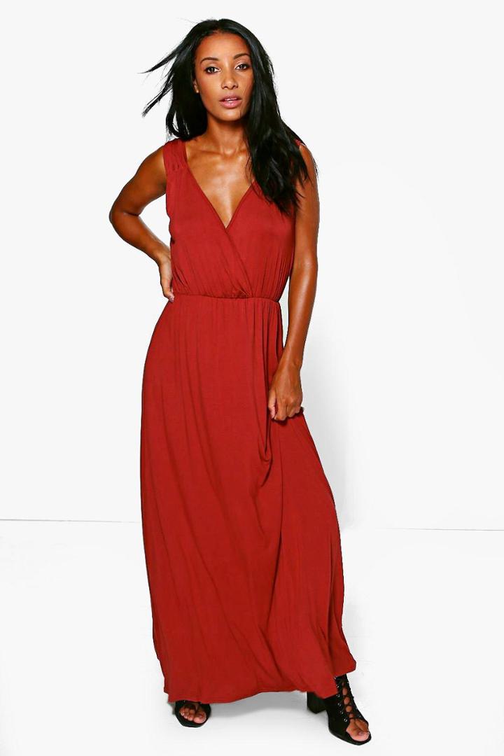 Boohoo Grace Cold Shoulder Rouched Maxi Dress Cinnamon