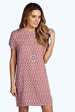 Boohoo Myla Printed Woven Cap Sleeve Shift Dress