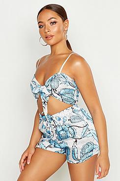 Boohoo Satin Spot Floral Tie Top