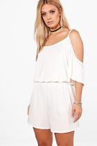 Boohoo Plus Zoe Cold Shoulder Pom Pom Playsuit