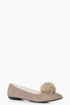 Boohoo Eloise Pom Slipper Ballet Taupe