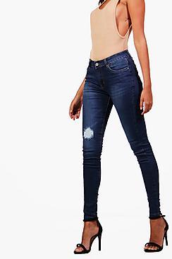 Boohoo Bailey Chewed Hem 5 Pocket Skinny Jeans