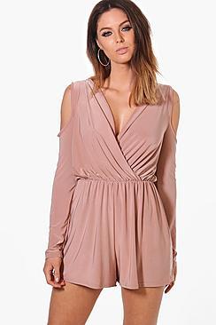 Boohoo Cold Shoulder Slinky Playsuit