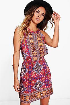 Boohoo Mishka Printed Keyhole Sun Dress