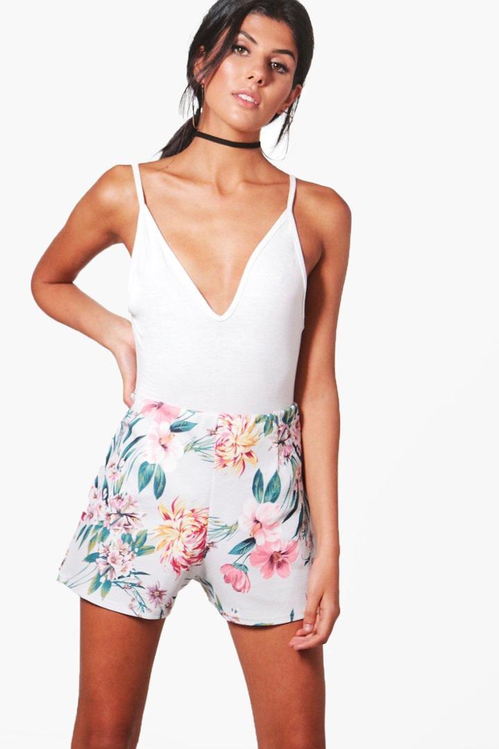 Boohoo Winnie Floral Print Skort White