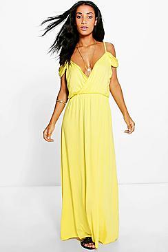 Boohoo Grace Cold Shoulder Rouched Maxi Dress