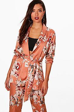 Boohoo Mia Floral Print Belted Jacket