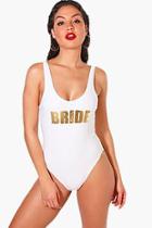 Boohoo Bride Slogan Scoop Swimsuit