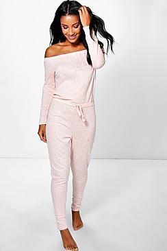 Boohoo Sophia Bardot Tie Waist Jumpsuit