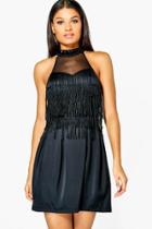 Boohoo Brielle Fringed Bodycon Maxi Dress Black