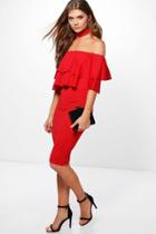 Boohoo Tall Laurel Double Frill Choker Midi Dress Red