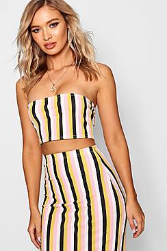 Boohoo Tonal Stripe Bandeau Jersey Top