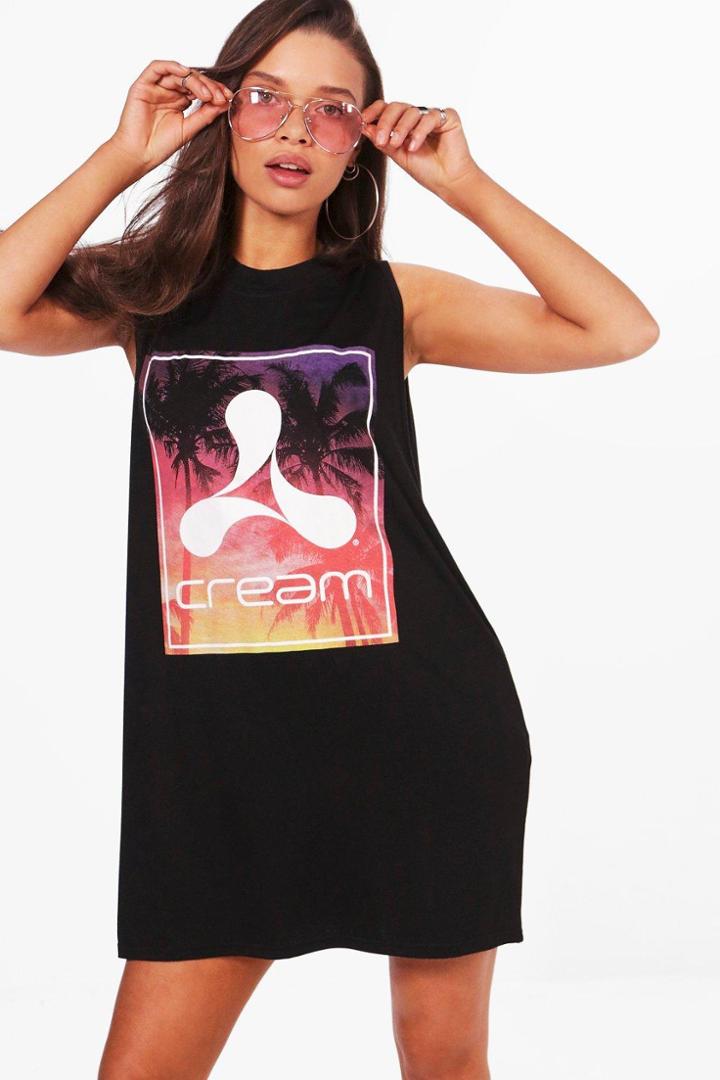 Boohoo Emma Cream Ibiza Slogal T-shirt Dress Black