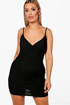 Boohoo Plus Tamara Rib Wrap Over Bodycon Dress