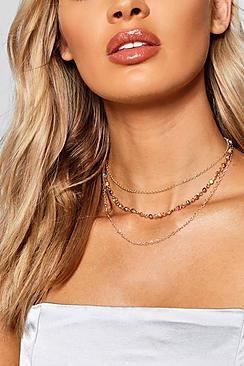 Boohoo Rainbow Diamante Layered Choker Necklace