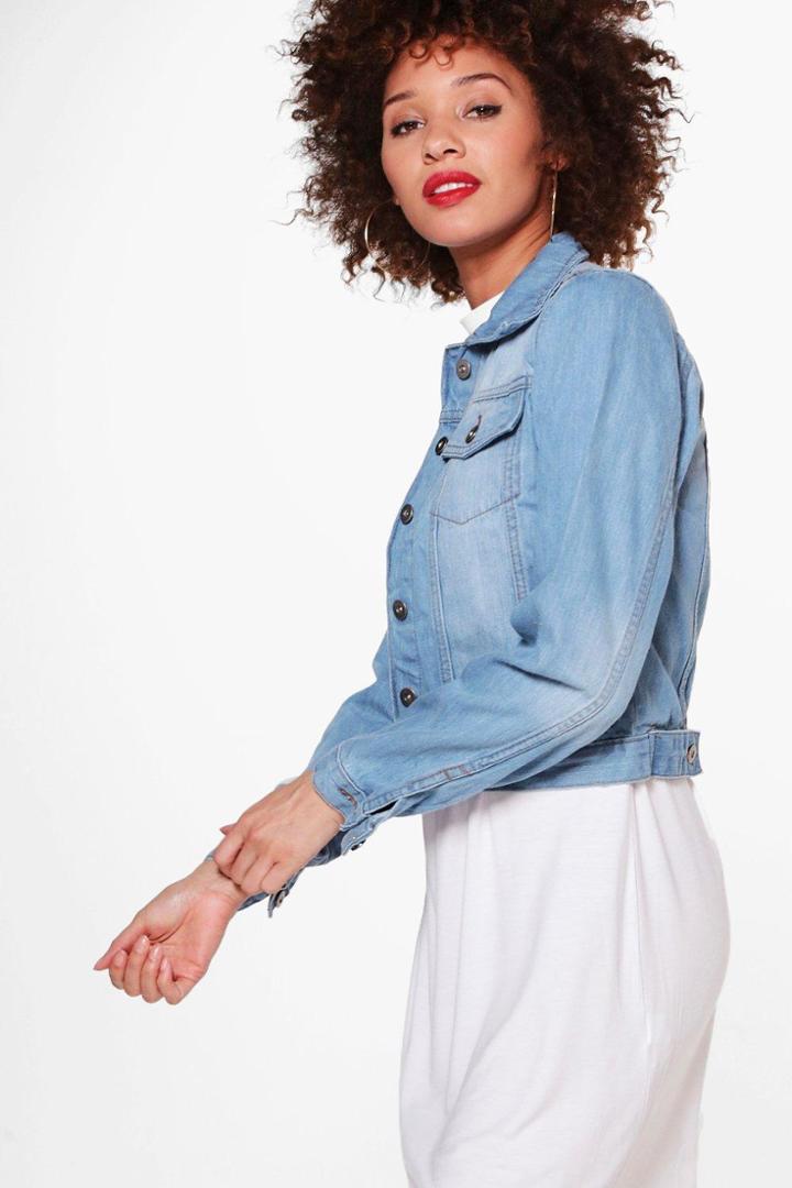 Boohoo Emily Slim Fit Jean Jacket Blue