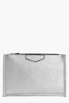 Boohoo Faith Tab Detail Clutch Bag Silver