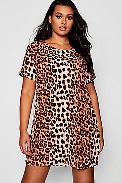 Boohoo Plus Animal Printed Shift Dress