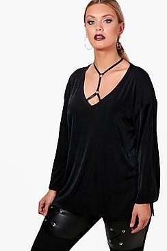 Boohoo Plus Billie Harness Detail Slinky Top